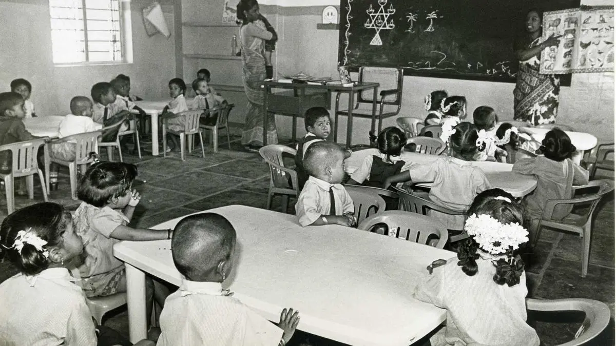 At a corporation kindergarten school in Tiruvanmiyur, Chennai, on August 20, 1997. 